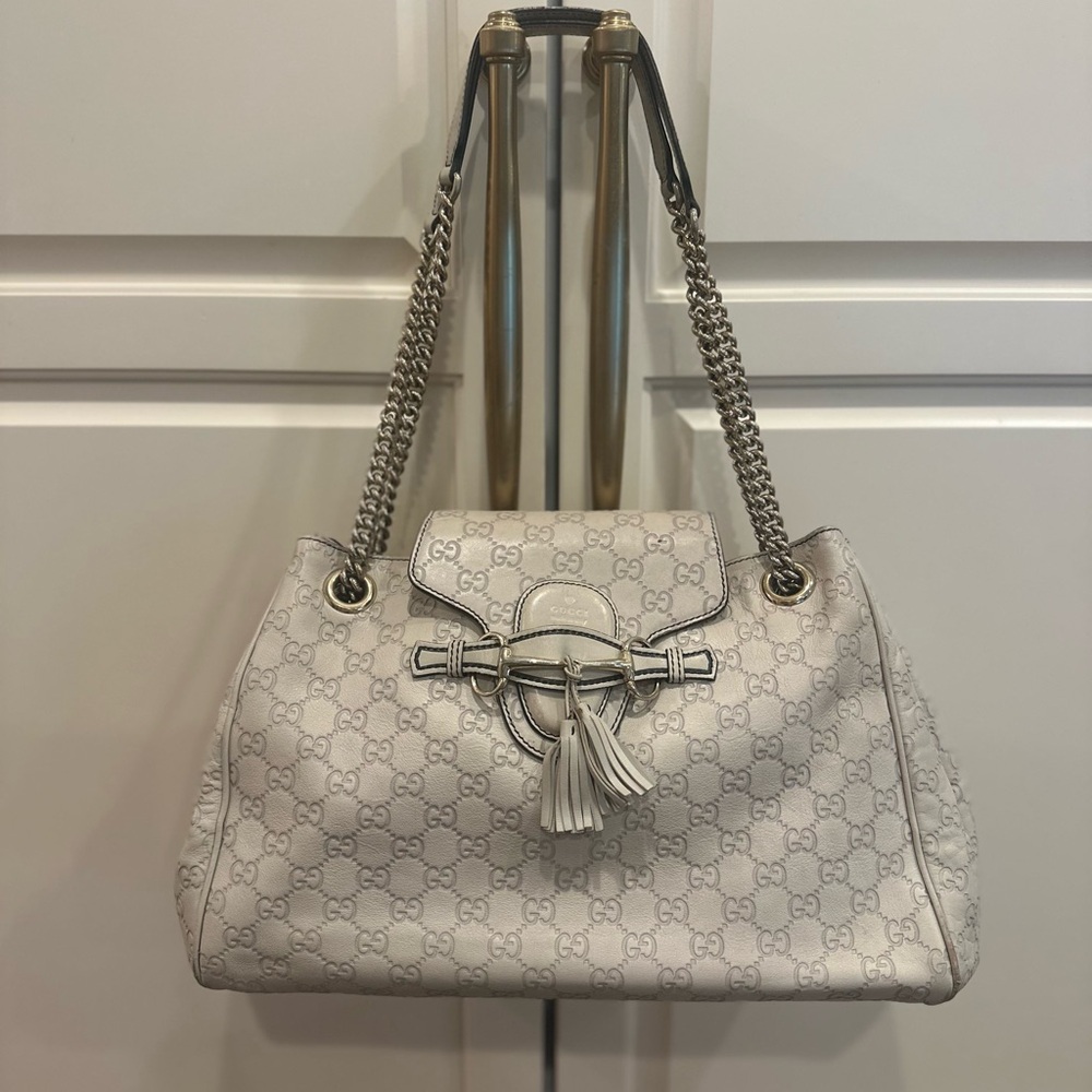 Gucci Cream Shoulder Bag with Chain Strap-GG Guccissima Horsebit Shoulder Bag